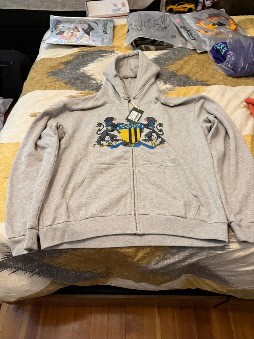 Denim Tears Coat Of Arms Zip-Up Hoodie with Heraldic Crest - Gray Size XL